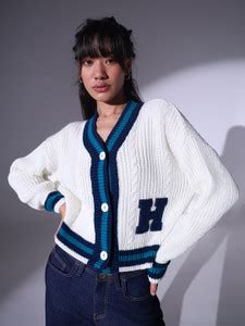 Hubberholme Applique V Neck Casual Women Blue Sweater - Buy Hubberholme ...