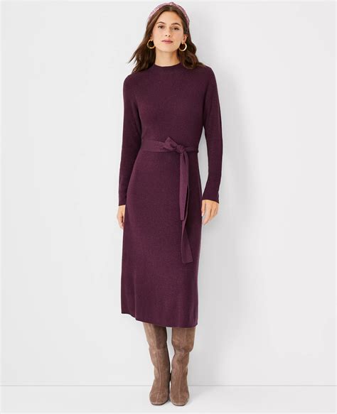 Shimmer Belted Sweater Dress
