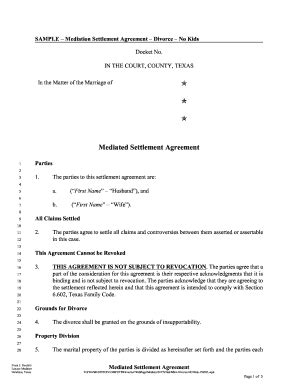 Texas Divorce Mediated Settlement Agreement Template - Fill and Sign ...