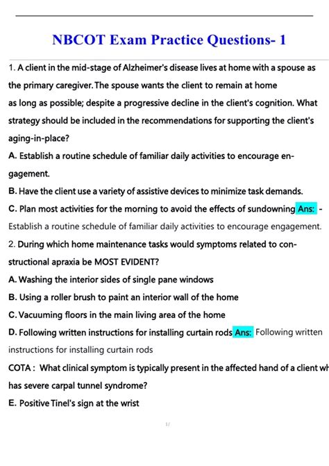 NBCOT Practice Exam 1 Questions and Answers 2025/2026 - NBCOT - Stuvia US