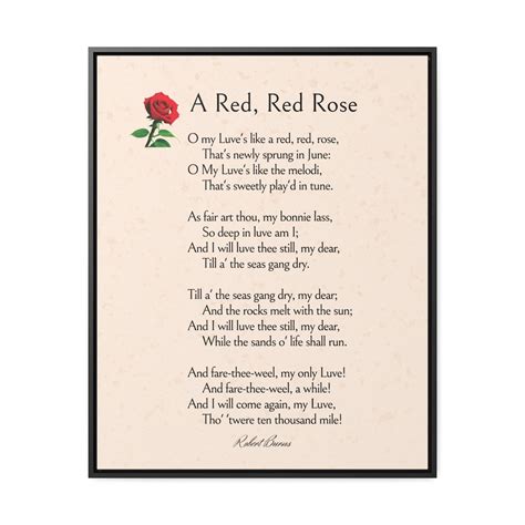 Framed Robert Burns Poem on Canvas, "a Red, Red Rose", Famous Poem Wall ...