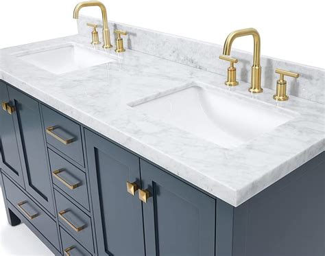 Buy ARIEL 61 Inch Midnight Blue Double Bathroom Vanity Cabinet with ...