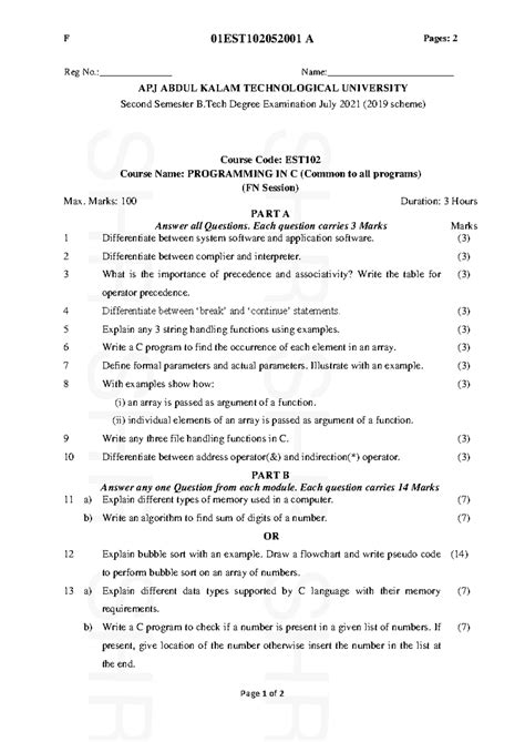 EST102-A - 01EST102052001 A Page 1 of 2 Course Code: EST 102 Course ...