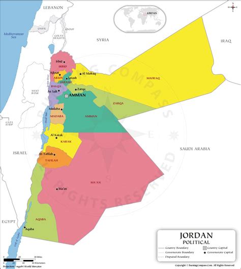Jordan Governorate Map, Jordan Political Map