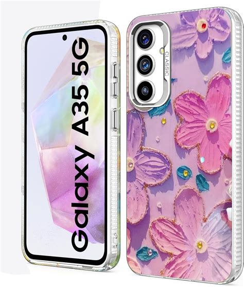 Elzzi Compatible with Samsung A35 5g Case Laser Flower Oil Painting ...