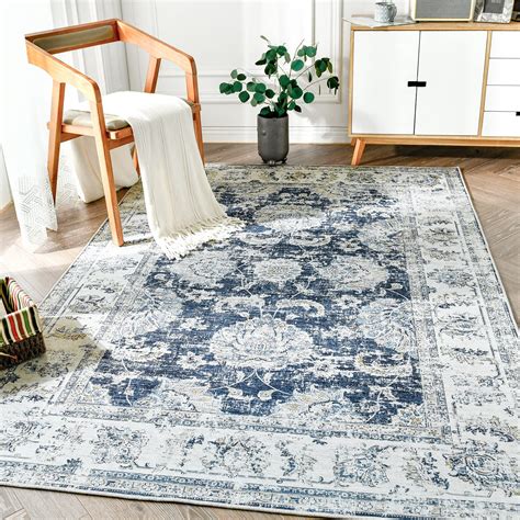 jinchan Area Rug 6x9 Persian Rug Dark Blue Vintage Floor Mat Indoor ...