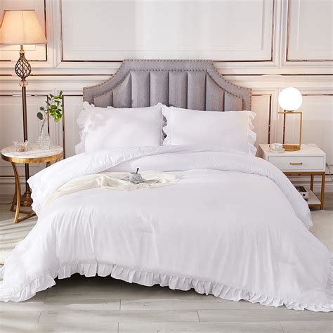 Andency White Ruffled Comforter King(104x90Inch), 3 Pieces(1 Ruffle ...