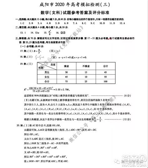 咸阳市2020年高考模拟检测三文科数学试题及答案 _答案圈