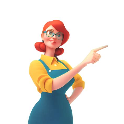 Smiling funny casual redhead girl in glasses wearing blue apron, yellow ...