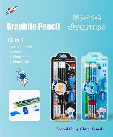 Space Pencil Set with Sharpener Erasers and Pencil Cap - Color May Vary ...