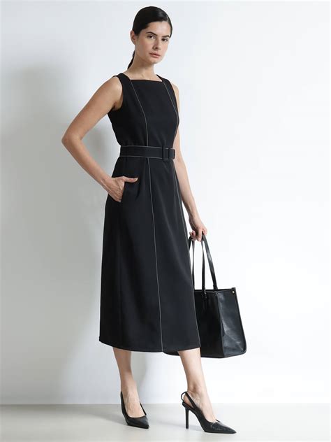Buy Black Square Neck Midi Dress Online | FableStreet