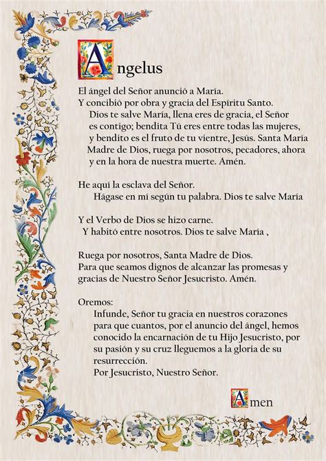 Angelus in SPANISH, Catholic Prayer Card, Popular Catholic Prayers ...