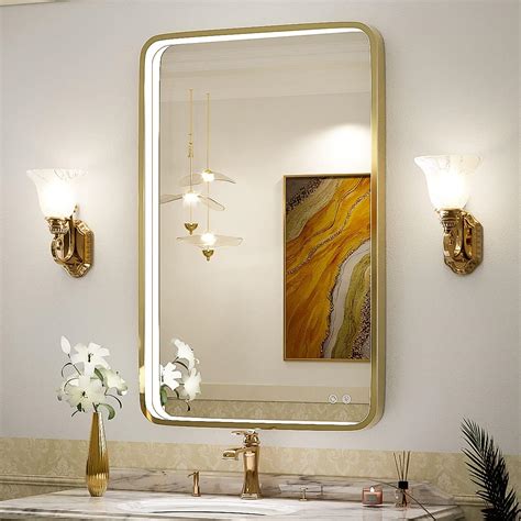 Amazon.com: FTOTI 36x24 Inch LED Bathroom Mirror with Lights,Gold Metal ...