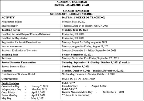 Ung Academic Calendar