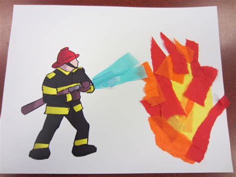 A pre-printed firefighter picture and torn tissue paper made a simple, yet fun, craft for our ...