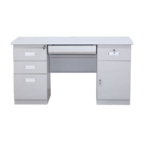Metal Rectangular Grey Desk with Locking Drawer and Cable Management ...