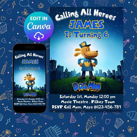 Editable Dog Man Movie Ticket Birthday Invitation, Dog-themed Movie ...