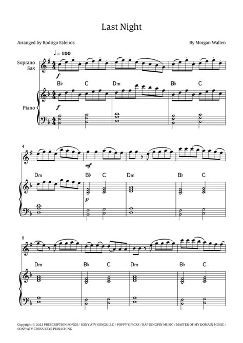 Last Night Sheet Music | Morgan Wallen | Soprano Sax and Piano