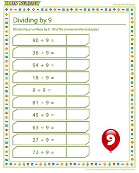 Divide by 9 interactive worksheet - Worksheets Library