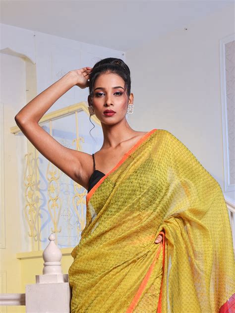 Lemon Yellow Handwoven Cotton Blend Soft Saree With Texture Pattern ...