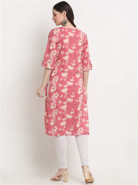 Elegant Pink Floral Cotton Straight Kurti for Women | Summer Casual ...