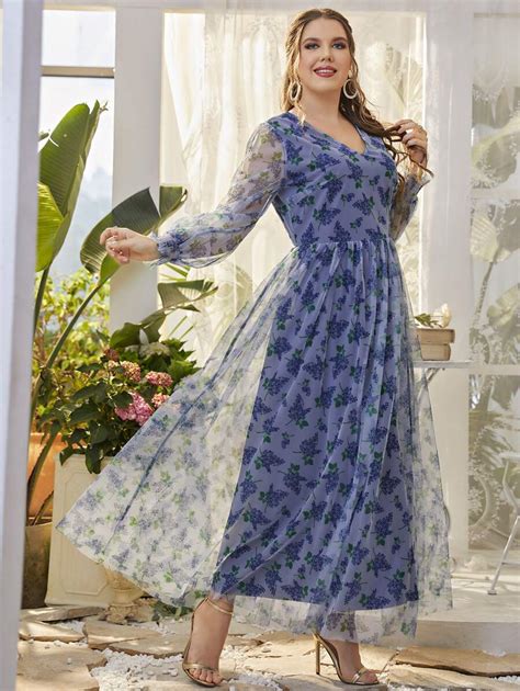 Plus Allover Floral Print V Neck Dress | SHEIN USA