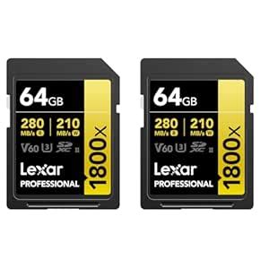 Lexar GOLD Series Professional 1800x 64GB UHS-II U3 SDXC Memory Card, 2 ...
