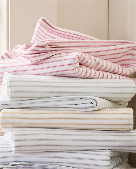 Cozy Ticking Organic-Cotton Flannel Sheets | Garnet Hill