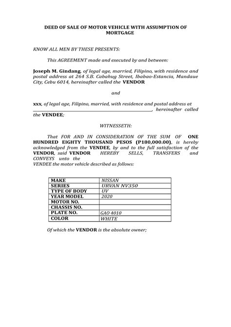 Deed-of-sale-of-motor-vehicle-with-assumption of mortgage Final - DEED ...
