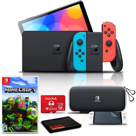 Buy Nintendo Switch OLED Neon BlueRed with Minecraft, 128GB Card, Case ...