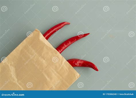 Ugly Vegetables. Red Pepper in a Paper Bag on a Gray Background. Top ...
