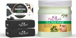 PINKROOT Charcoal Soap 100gm (Pack Of 3) With Tea Tree Mud Mask 500ml ...