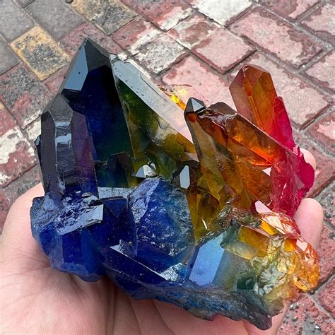 CRYSTAL Three Color Rainbow FLAME AURA Quartz Cluster Titanium - Etsy