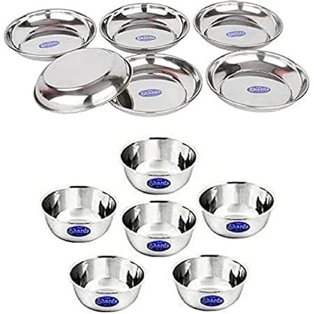 Buy Sharda Metals Set of 6 Bowls & 6 Plates, Stainless Steel | Serving ...