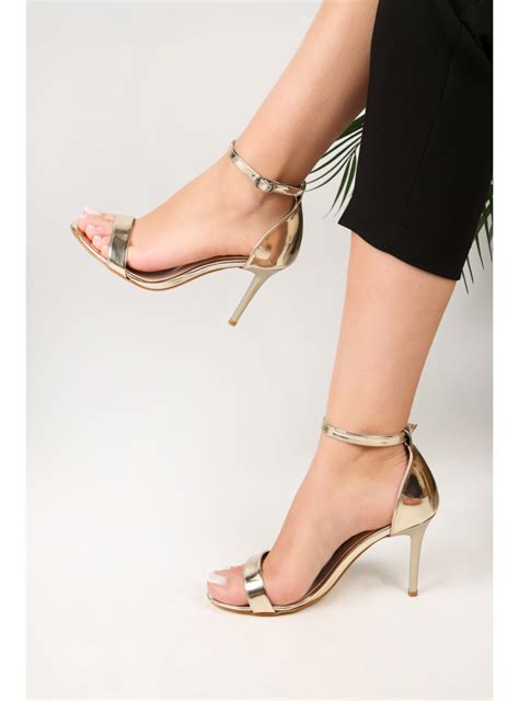 Kadın Yier Altın Ayna Tek Bant Topuklu Ayakkabı-Altın