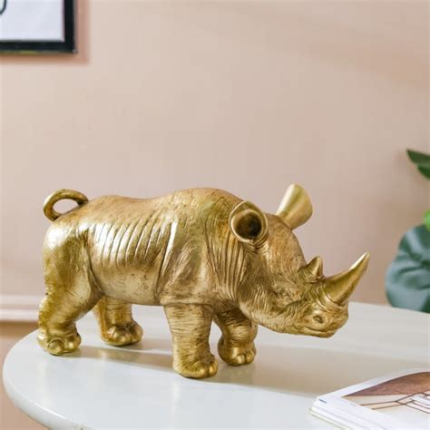 Rhino Figurine Gold Online - Premium Decor Object | Nestasia