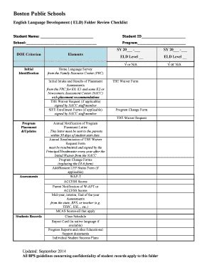 Boston Public Schools ELD Folder Review Checklist - Fill Out, Sign ...