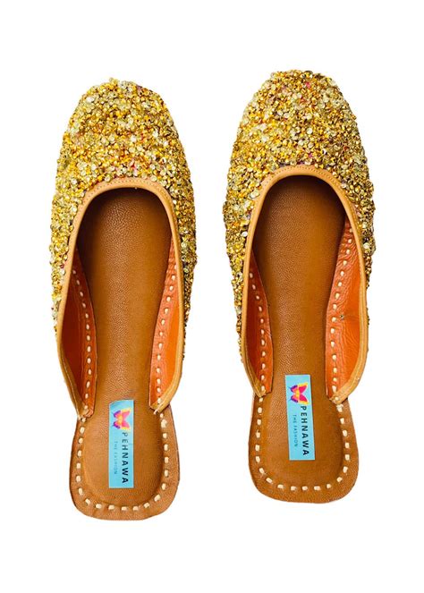 Get Chunky Golden Sequined Open Back Juttis at ₹ 2299 | LBB Shop