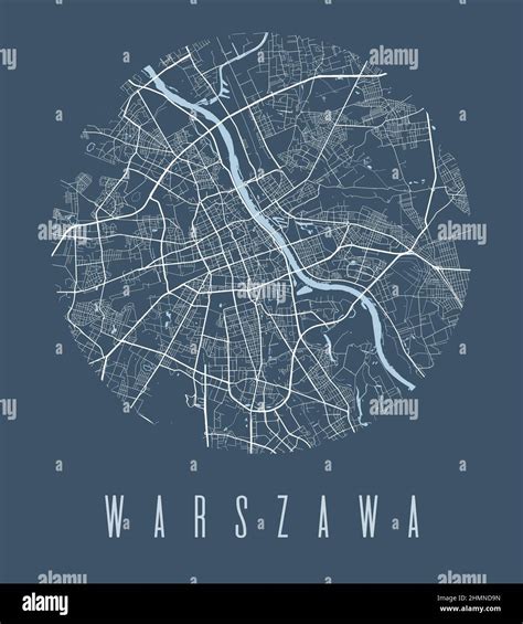 Warsaw city map circle poster. Round circular road aerial view, street ...