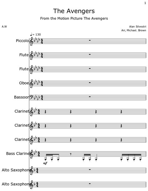 The Avengers - Sheet music for Piccolo, Flute, Oboe, Bassoon, Clarinet, Bass Clarinet, Alto ...