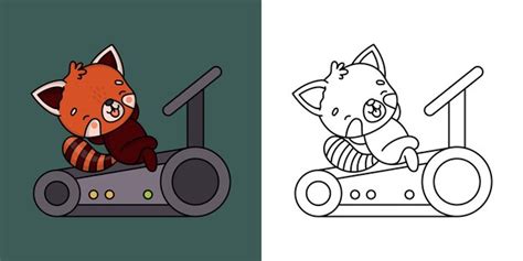 Cute Red Panda Sportsman Clipart Illustration und Schwarz und Weiß ...