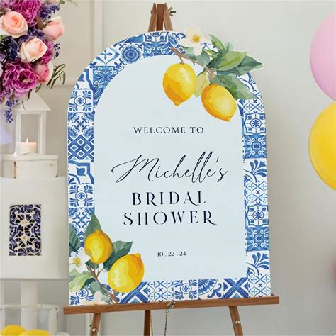 Amazon.com: Personalized Lemon Bridal Shower Sign - Custom Blue Tiles Bridal Shower Welcome Sign ...