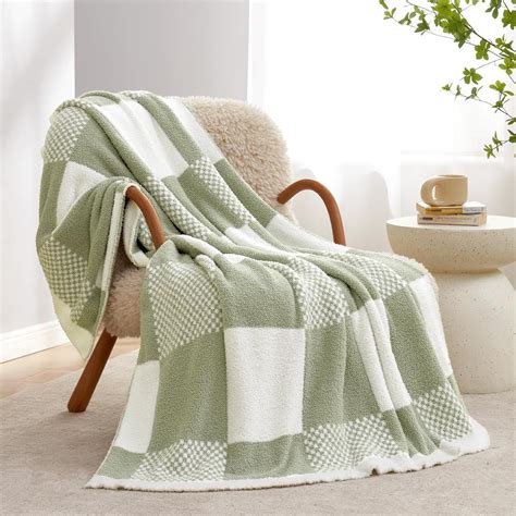 Amazon.com: Snuggle Sac Checkered Blanket, Sage Green Throw Blanket for ...