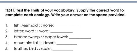 fish: Mermaid : : Horse: _____________ 2. letter: word : : word ...