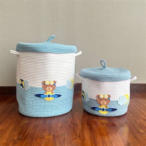 Baby Kids Toy/Laundry Cotton Rope Handmade Nursery Storage Baskets ...