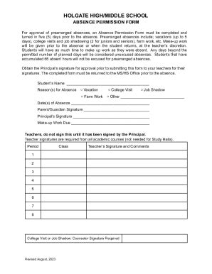 Fillable Online holgate high/middle school - absence permission form ...