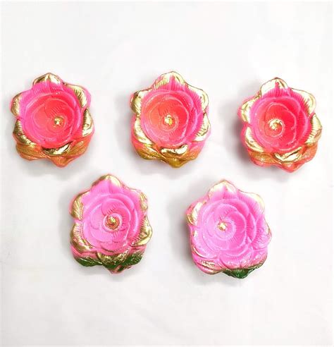 Buy BS Arts Terracotta Diyas Pink (Set of 5) for Diwali Decoration ...
