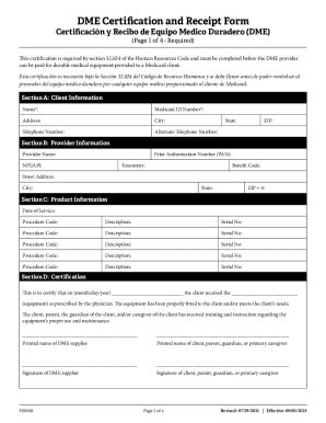 2021-2026 TX DME Certification and Receipt Form - Blank Fillable ...