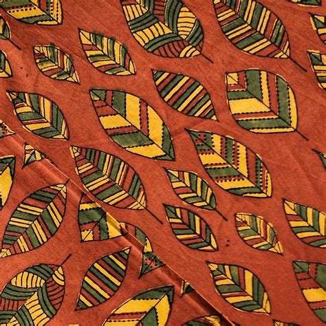 Pure Cotton Gad Ajrak Rust Orange With Yellow Green Leaves Motifs Hand ...