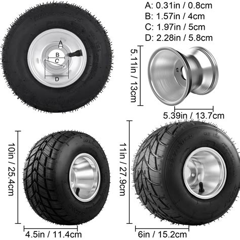 VEVOR Go Kart Tires and Rims 10x4.50-5 Front 11x6.0-5 Rear Go Kart ...